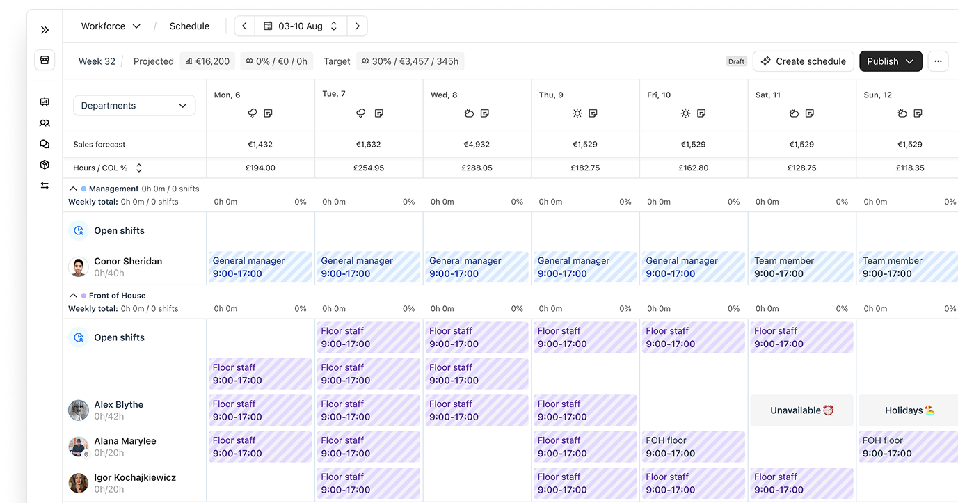 Weekly schedule view