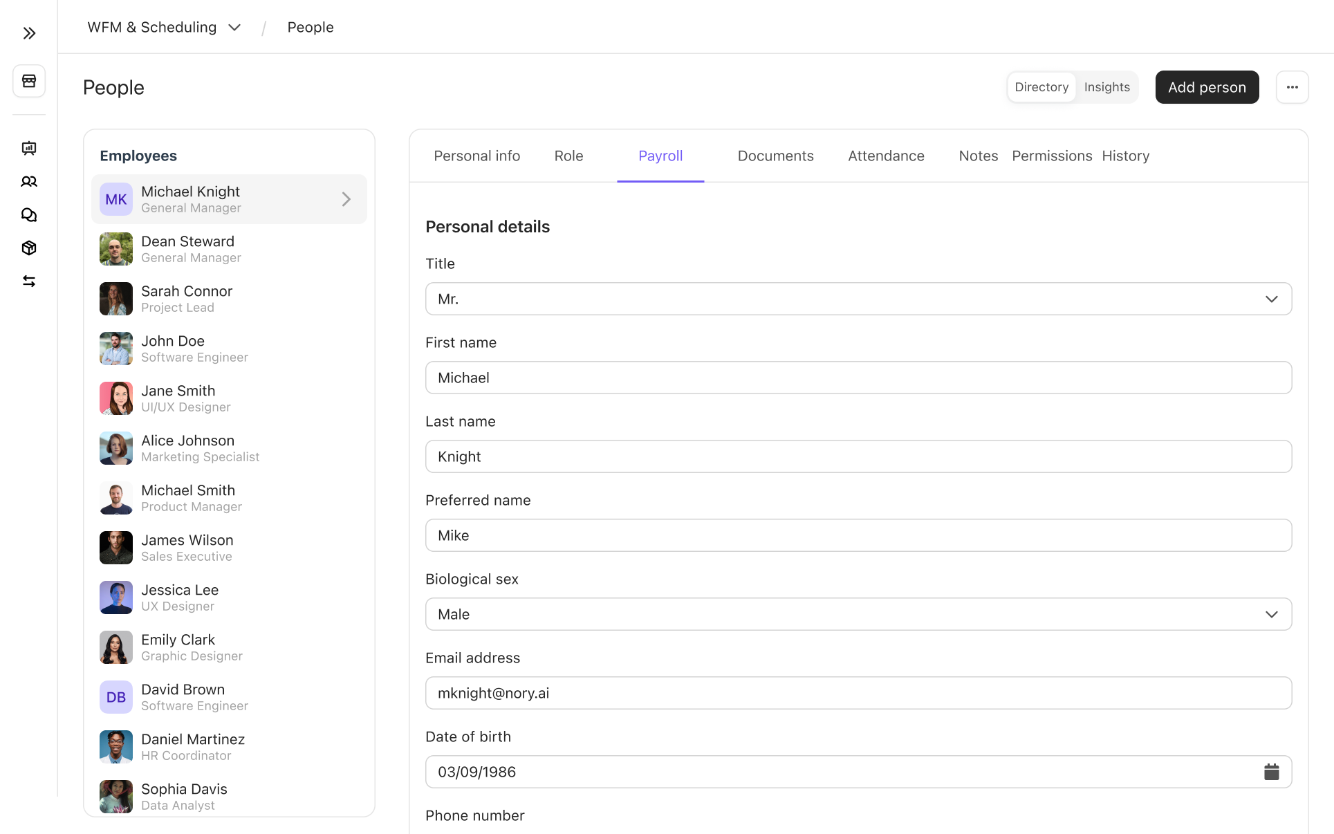 Employee management dashboard
