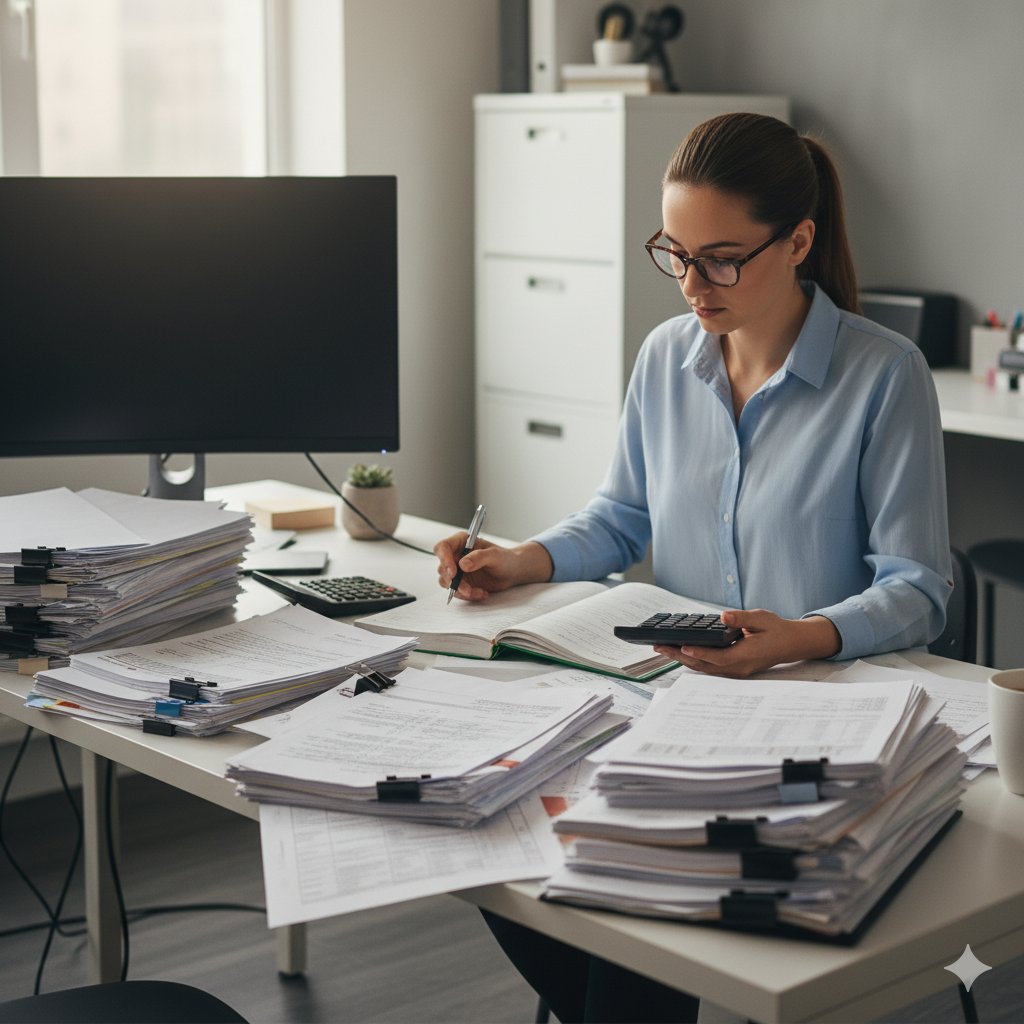 Bookkeeper using paper invoices